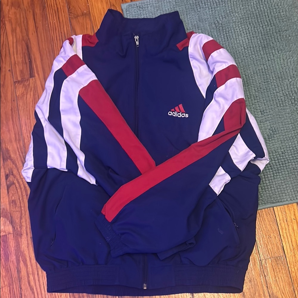 Adidas Navy Track Jacket with Red and White Stripes